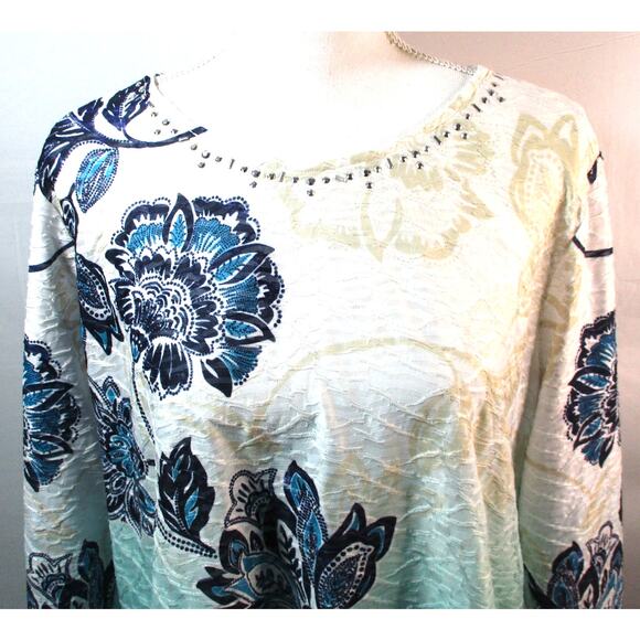 Alfred Dunner Women's Long Sleeve Multi Color Floral Print Beaded Neck Shirt L. - Picture 2 of 10
